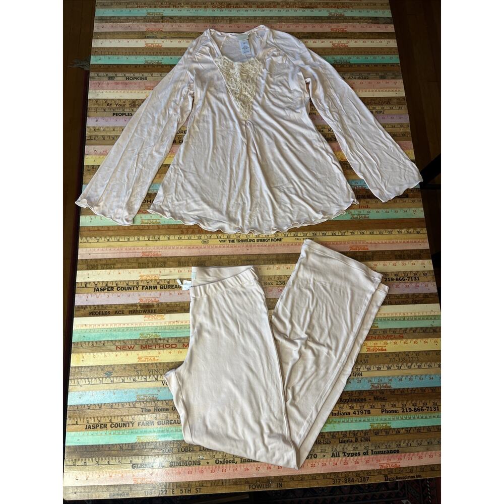 HANRO Switzerland XS Pajama Set Long Slv & Pants Silk Modal Cotton Blush Pink 2
